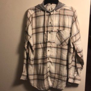 Pink/grey plaid hoodie flannel